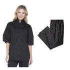 Nwt Dickies Black Chef Uniform Coat Black Dc48 Striped Pants Mens Xxs Womens 0-4