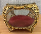 Vintage Matson Ormolu Filigree Jewelry Box Casket Beveled Glass Display Case