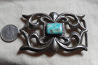Vtg Sterling Silver Turquoise Sand Cast Belt Buckle