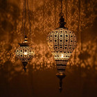 Set Of 2 Antique Silver Oriental Moroccan Ramadan Lantern Metal Hanging Pendant 