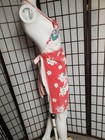 Vtg 1950s Cotton Classic Tablecloth Apron Floral W pockets Red Turquoise 