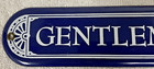 Vintage Blue White Enamel Porcelain Gentlemen Hotel Restroom Sign Scroll Accents