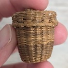 Vintage Sweet Grass Miniature Woven Basket Thimble Case With Lid 