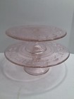 2 Vintage Pink  Glass Cake Stands Footed Pedestal  10      12 