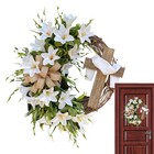 Easter Wreath For Front Door Decor Artificial White Lilies With Cross Wreath