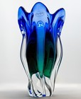 Vtg  set 2     royal Gallery   handblown Art Glass Vase Sommerso Cobalt Blue  green