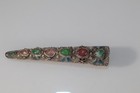 Antique Chinese Silver Filigree Jade And Gemstone Fingernail Guard Brooch Enamel