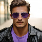 Purple Lens Aviator Style Silver Metal Frame Women Men Sunglasses 90 Shades Uvb