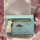 Beautiful Nwt Coach Light Blue Card Case With Charm And Signature Print