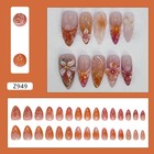 24pcs 3d French Summer Flowers Golden Beads Press On Nails  Medium Almond Shape