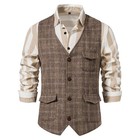 Men s Plaid Tweed Vest Vintage Single-breasted Waistcoat England Style Suit Vest