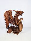 Wooden Hand Carved Fiery Dragon Statue  Sculpture Large  12   Vg