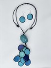 Handmade Tagua Nut Set Necklace And Earrings In Blue