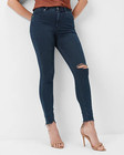 Express High Waisted Dark Wash Ripped Raw Hem Supersoft Skinny Jeans 8r Nwt