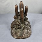 Vintage Southwestern Saguaro Cactus Wagon Wheel Bookends Bronze Tone Metal Decor