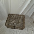 Vintage Woven Rattan Wicker Trunk     Boho Storage Basket Chest With Leather   