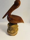 Hand Carved Wooden Vtg Pelican Figurine On Pier 6    X  8   