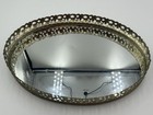 Vintage Oval Vanity Dresser Mirror Tray Gold Metal Filigree Trim 8 5    X 11 5   