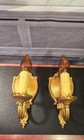 Pair Antique 1930 s Spanish Revival Cast Iron Wall Sconces Rewired Polychrome 