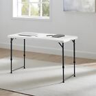 White 4-foot Adjustable Height Folding Plastic Table  Easy Fold  Indoor Outdoor