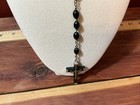 Vtg 40    Rosary Necklace Silvertone Cross Catholic Crucifix Black Prayer Beads
