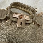 Key Gold Mini Bag Charm Key Chain Padlock Accent Faux Leather Detachable Zipper