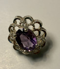 Vtg Sterling Silver Amethyst Ring Pierced Earrings And Necklace Set Used