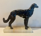 Vtg Art Deco Borzoi Dog Metal Sculpture On Onyx Base - 1920-30s