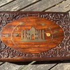 Vintage Hand Carved Wooden  Box With Brass Inlay Taj Mahal Treen 