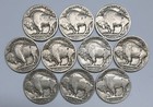 Ten 10 Full Date Buffalo Nickels 