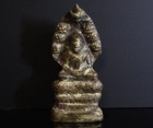 19th Century Burmese Shan 11 4cm Gilt Bronze Figure Of Buddha With Naga