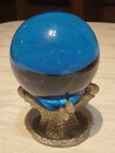 Vintage 1990 Gallo Pewter Dragon Claw Display Stand With Vibrant Blue Glass  Orb