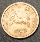 India 1953 One 1 Pice Beautiful Vintage Actual Coin  Galloping Horse English