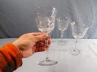 Set Of 4 Libbey Rock Sharpe Clear Glass Stem 1023 Mystic Pattern Wine Glasses