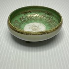 Antique Nippon Hand Painted Gold Green Floral Footed Trinket Dish
