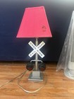 Pottery Barn Kids Railroad Crossing Table Lamp Light Blue Shade Flashing Lights