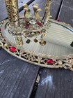 Vintage Gold Filigree Ormolu Mirrored Vanity Tray   Lipstick Perfume Holder  Htf