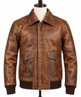 Men   s Vintage Genuine Leather Jacket Brown Distressed Bomber Coat Classic