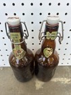 2x Vintage Grolsch Amber Brown Art Glass Beer Bottles With Swing Top Stopper Lid