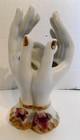 Vintage Porcelain Hand Figurine Vase Bone China Roses White Gold Pink 6 1 2 