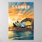 Sydney Australia Travel Art Vintage Poster Coastal City Wall Decor Retro Travel