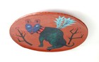 Vintage Mexican Folk Art Hand Painted Dog Plate Signed 18 75 
