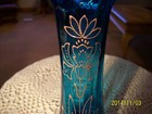 Victorian Mosser Blown Glass Enameled Vase Aqua Marine With Floral Leaf Pattern