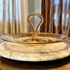 Vtg 30s Mcm Pink Depression Ware Glass Handle Server Tidbit Tray 22kt Gold Trim