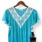 Nwt Vintage Vanity Fair Size S Nylon Long Nightgown Lace V-neck Aqua Glow 1985