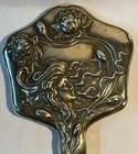 Antique Art Nouveau Brass Repousse Design Hand Mirror 