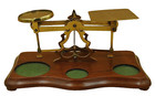 Antique English british Postal Scale Brass With Wood Platform And Unique Design