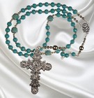 Catholic Rosary Handmade  Turquoise And Silver  Ornate Crucifix With Roses