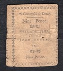 Pa-212 April 10  1777 9d Nine Pence Pennsylvania Colonial Currency Note  g 