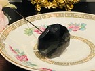 Antique Victorian Black Glass Diamond Cut Hat Pin Stick Ornate 1 5   